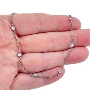 Vintage Silpada Sterling Silver 925 Cubic Zirconia Station Adjustable Anklet